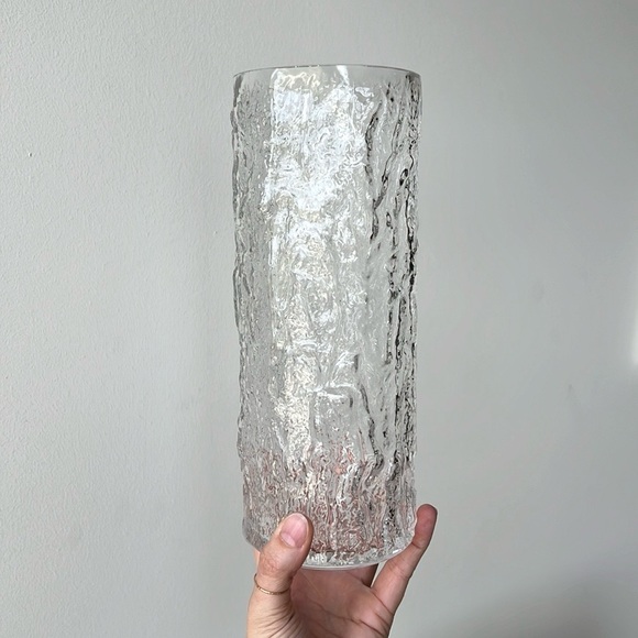 Vintage Other - Vintage MCM Clear Glass Textured Vase Decor